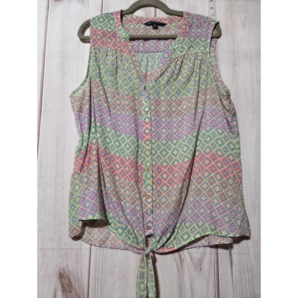 Zac & Rachel Woman Plus Size 1X Tie Front Blouse Sleeveless Geometric Print